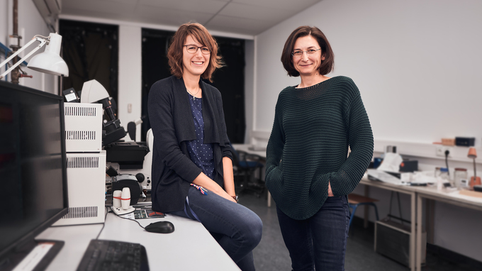 Erstautorin Angela Oberhofer und Dr. Zeynep Ökten im Mikroskopraum.